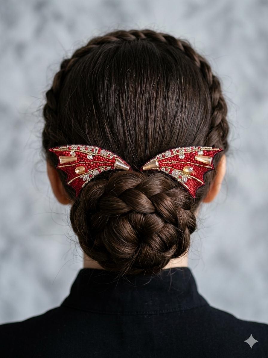 Red wing shaped hair clip - Thumbnail 2