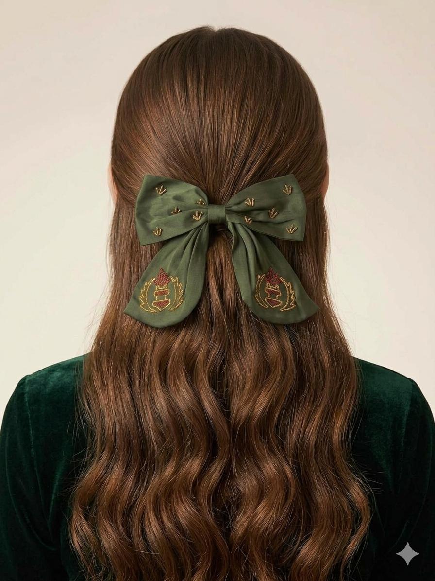 Silky green vintage bow clip - Thumbnail 2