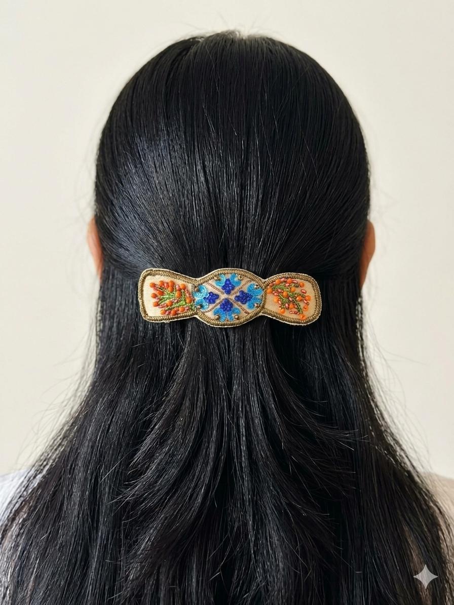 Beaded floral Barrette clip - Image 1